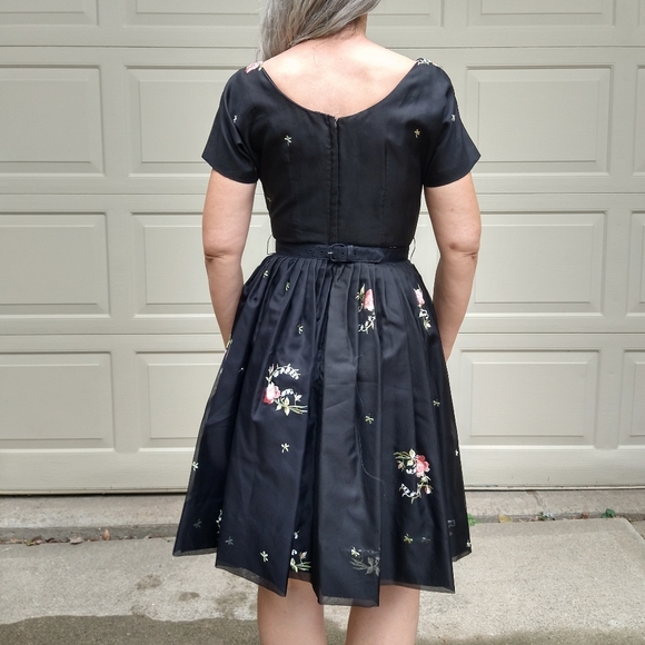 1950's EMBROIDERED ORGANZA DRESS 50's S - Picture 13 of 15